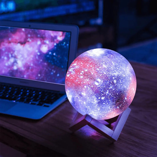 Three D Printed Galaxy Moon Lamp - Adjustable Color LED Night Light for Home Decor
