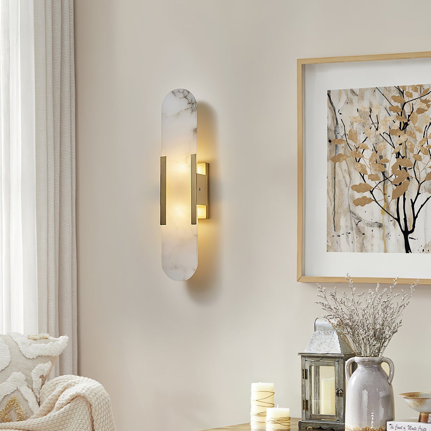 Elegant Elongated Alabaster Wall Light Fixture for Modern Home Decor