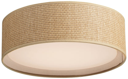 Wide LED Flush Mount Ceiling Light with Grass Cloth Shade