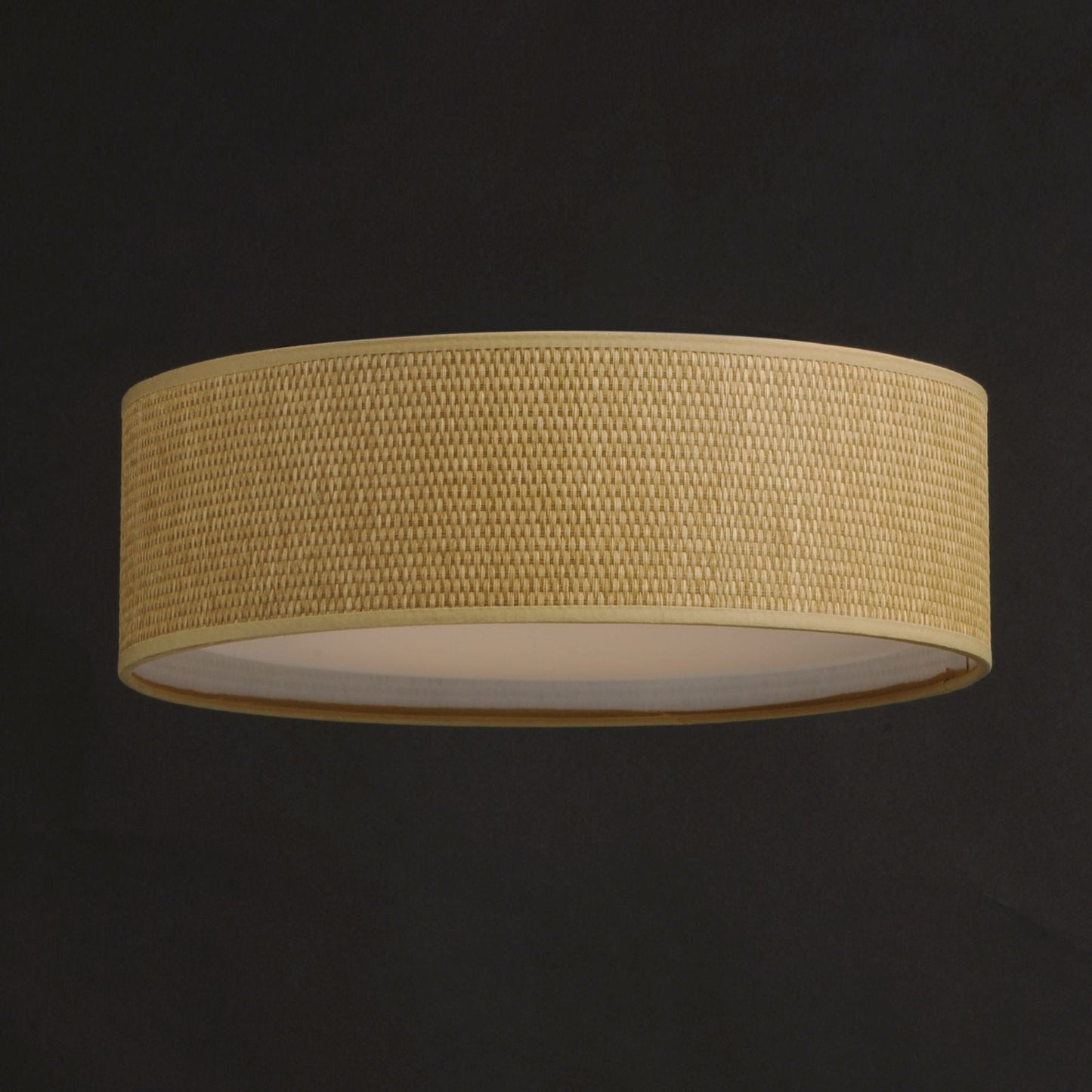 Wide LED Flush Mount Ceiling Light with Grass Cloth Shade