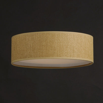 Wide LED Flush Mount Ceiling Light with Grass Cloth Shade