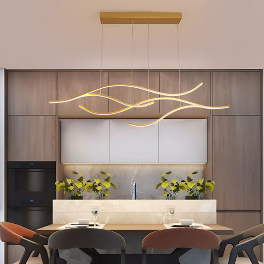 Modern Wave Linear LED Chandelier for Kitchen Island - Stylish Hanging Ceiling Light Fixture