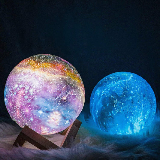 Three D Printed Galaxy Moon Lamp - Adjustable Color LED Night Light for Home Decor