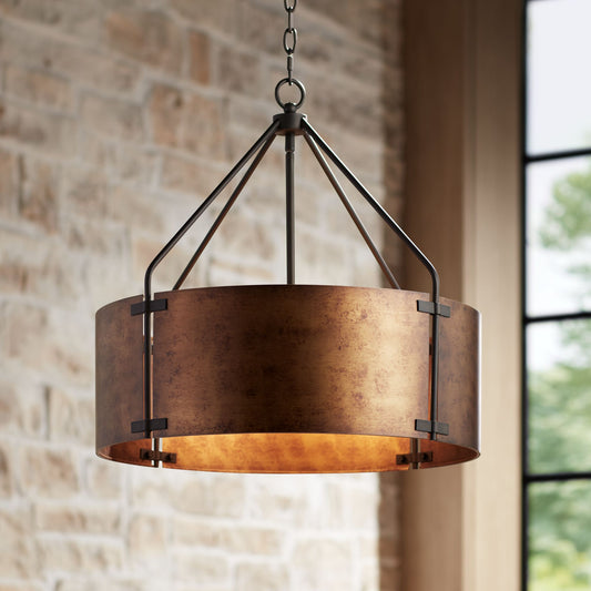 Wide Rustic Silver Metal Drum Pendant Light Fixture for Home Decor