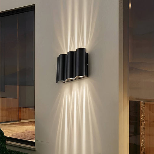 Outdoor Waterproof LED Wave Wall Sconces - Up and Down Wall Mounted Lighting for Patios and Gardens